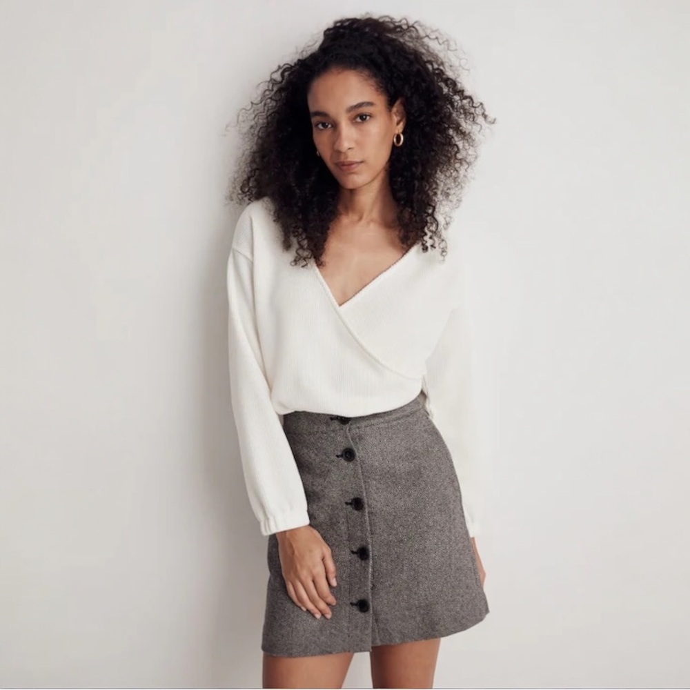 Madewell Wrap-Front Ribbed Knit Sweater – Cream (Medium)